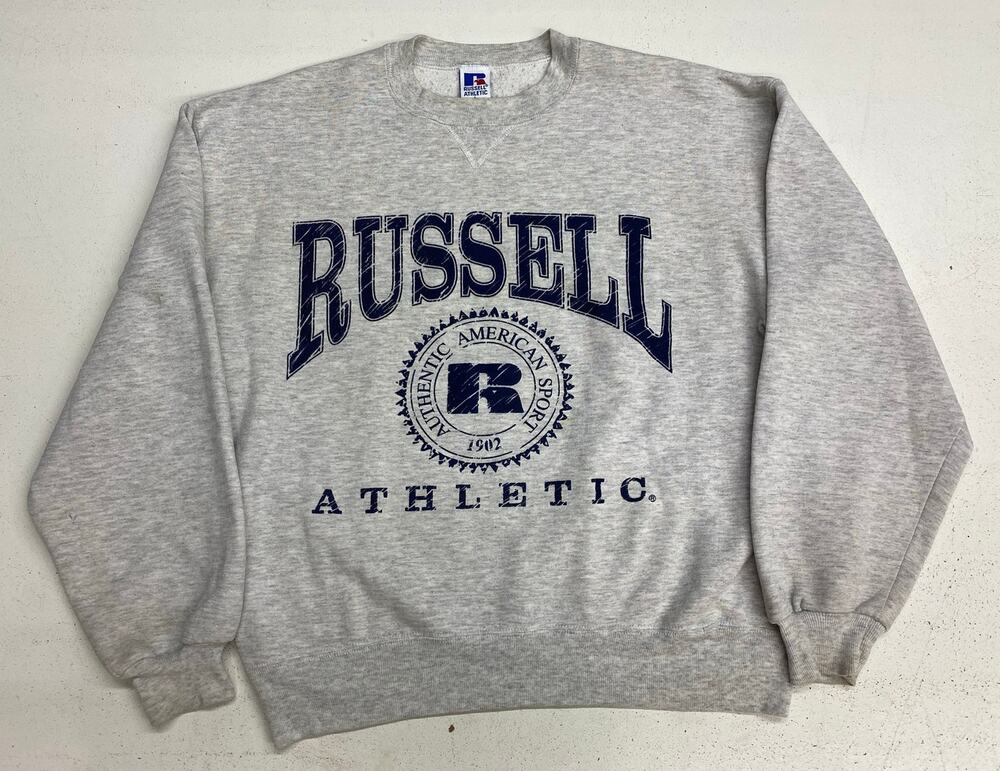 VTG 90s Russell Athletic USA big logo spell-out graphic crewneck sweatshirt L